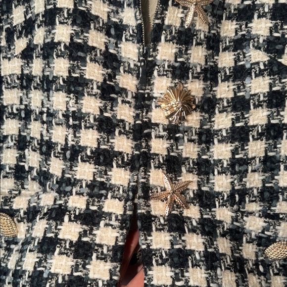 Tweed Blazer Jacket Gold Button Textured Structured Spring Chic - Picture 4 of 7